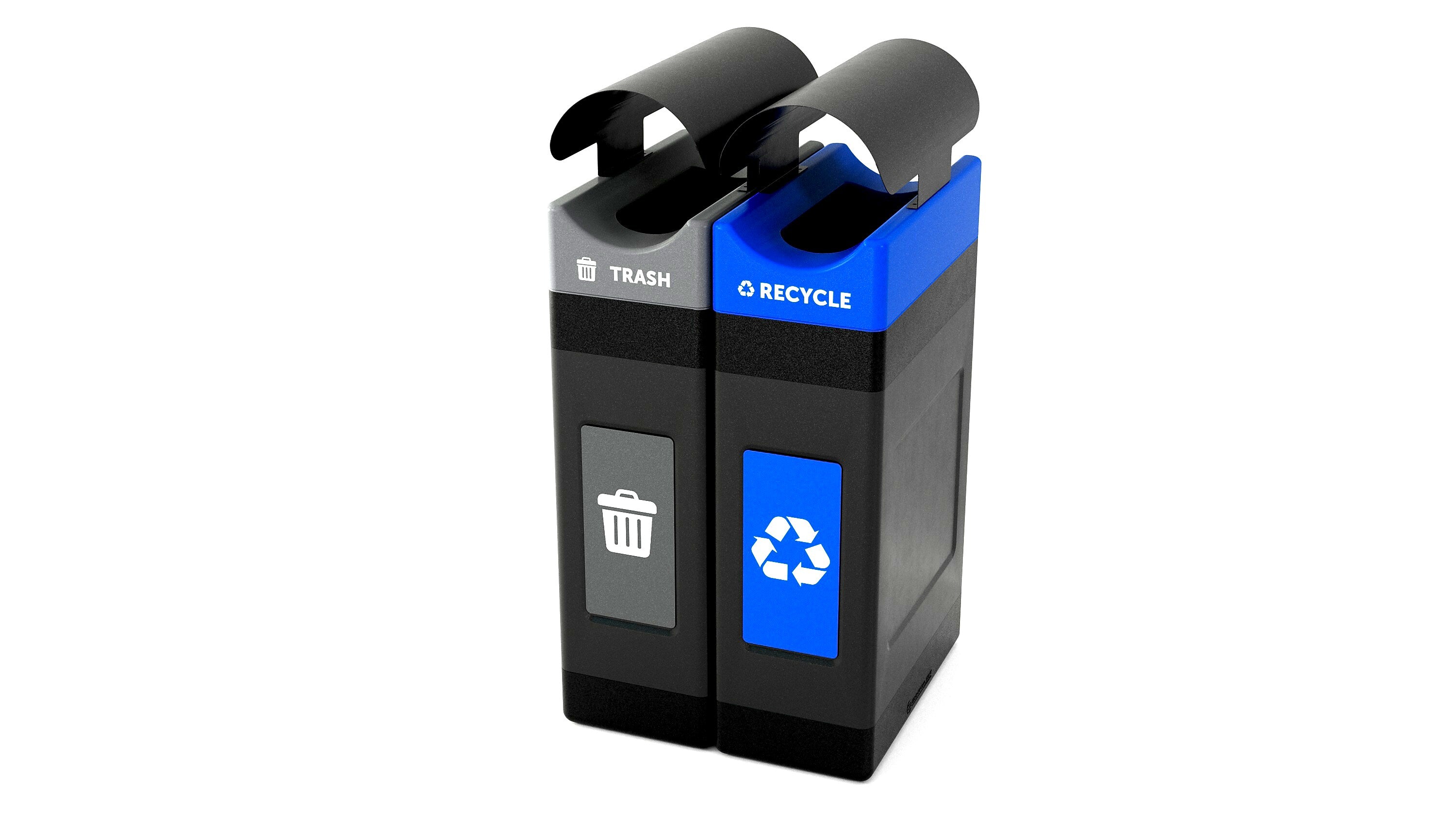 Commercial Zone Avante Series Polyethylene Dual-Stream Trash and Recycling Center, 60 Gallon, Black (787206MSA)