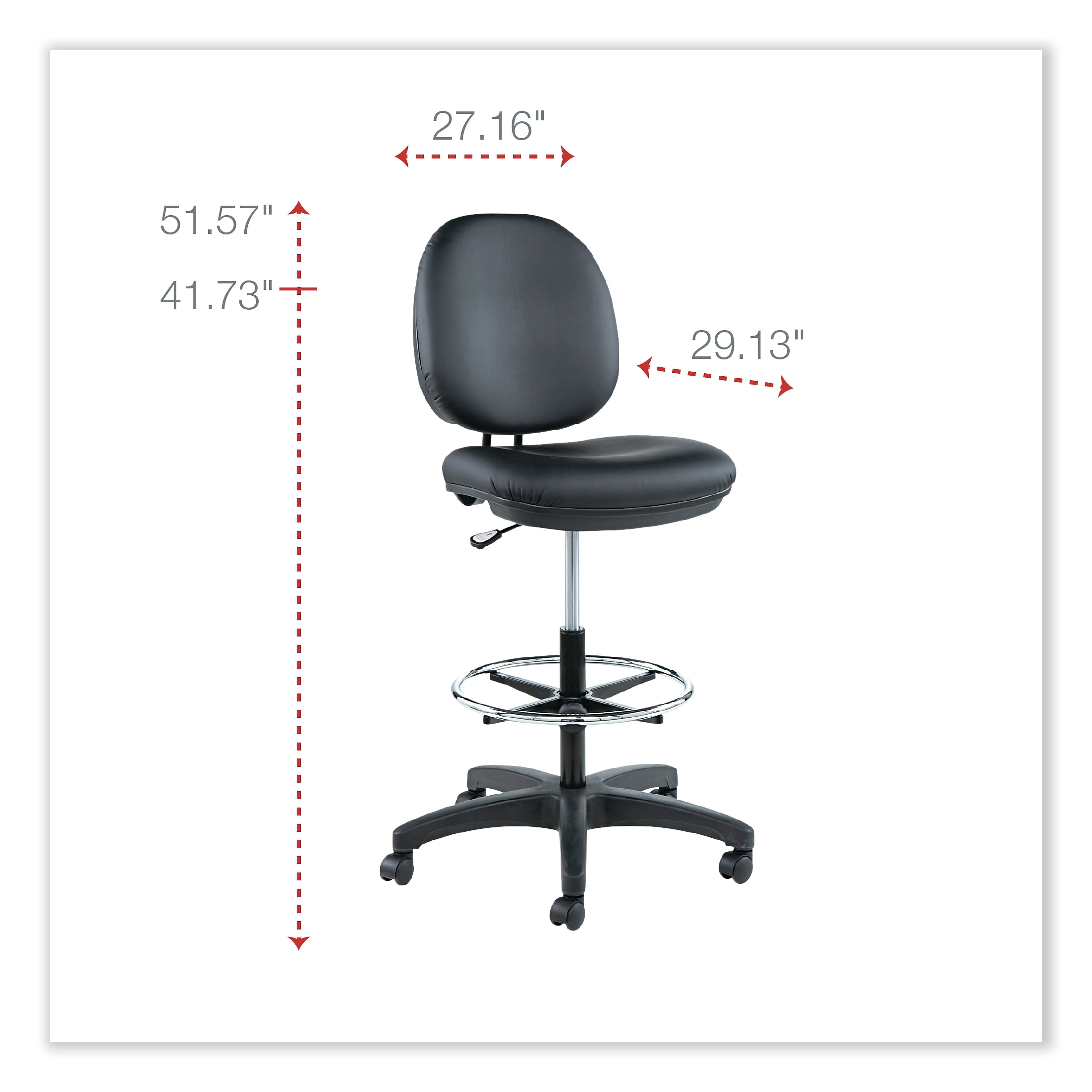 Alera Interval Series Armless Faux Leather Task Stool with Backrest and Lumbar Support, Black (ALEIN4616)