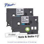 Brother P-touch Laminated Label Tape, 1/2" x 26.2', Black on White, 2/pack (TZe2312PK)