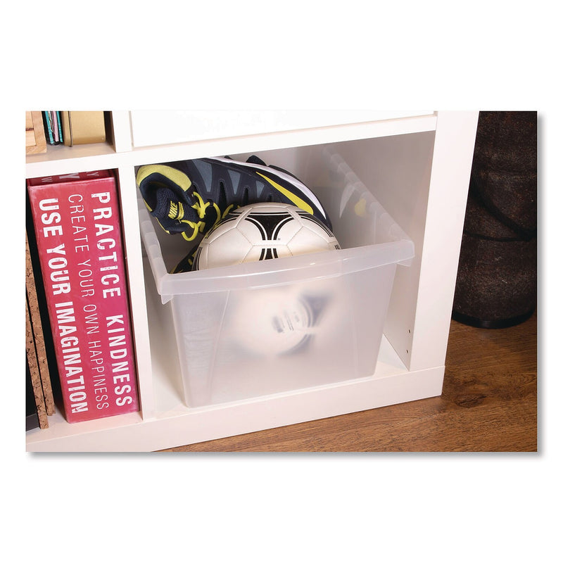 Storex Small Stackable Plastic Storage Bin, 7.87" x 11.25" x 13.53", 16 Qt., Translucent, 6/Pack (61430U06C)