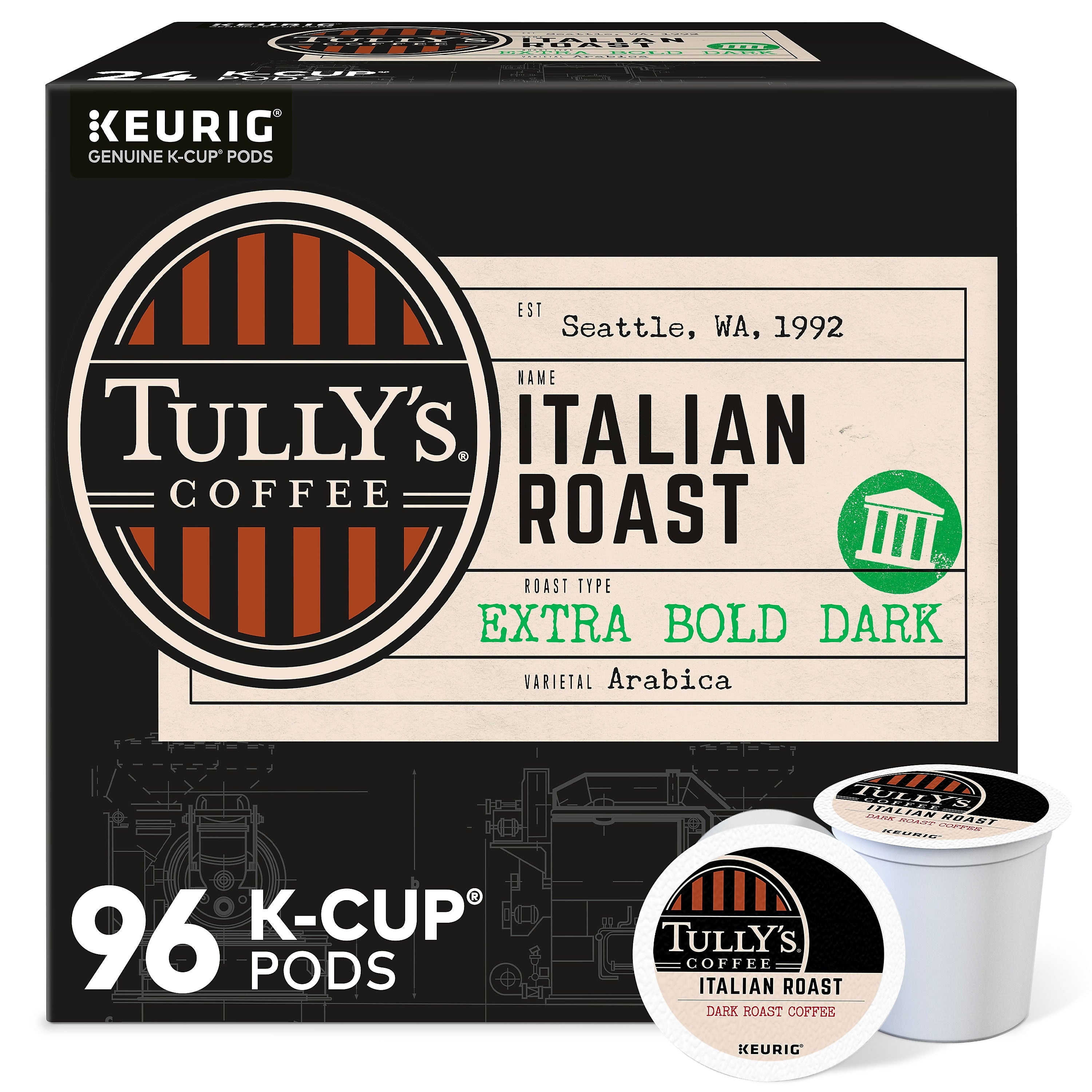 Tully's Coffee Italian Coffee Keurig® K-Cup® Pods, 96/Carton (GMT193019CT)