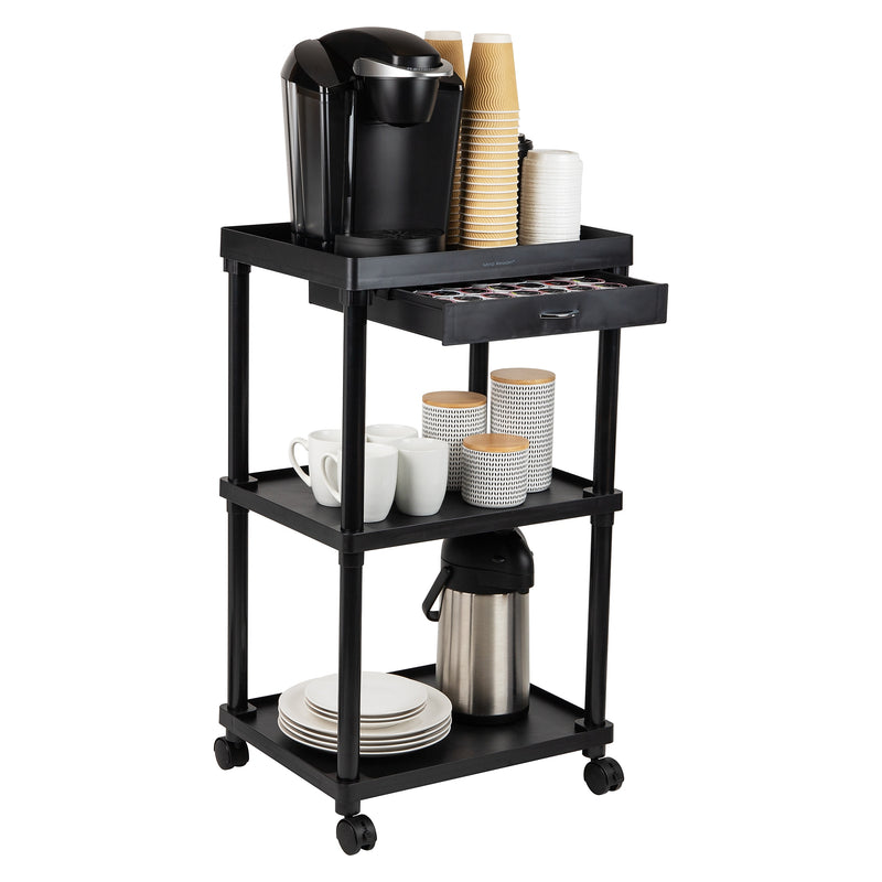 Mind Reader 3-Shelf Plastic Rolling Utility Cart, Black (CARTCOFF-BLK)