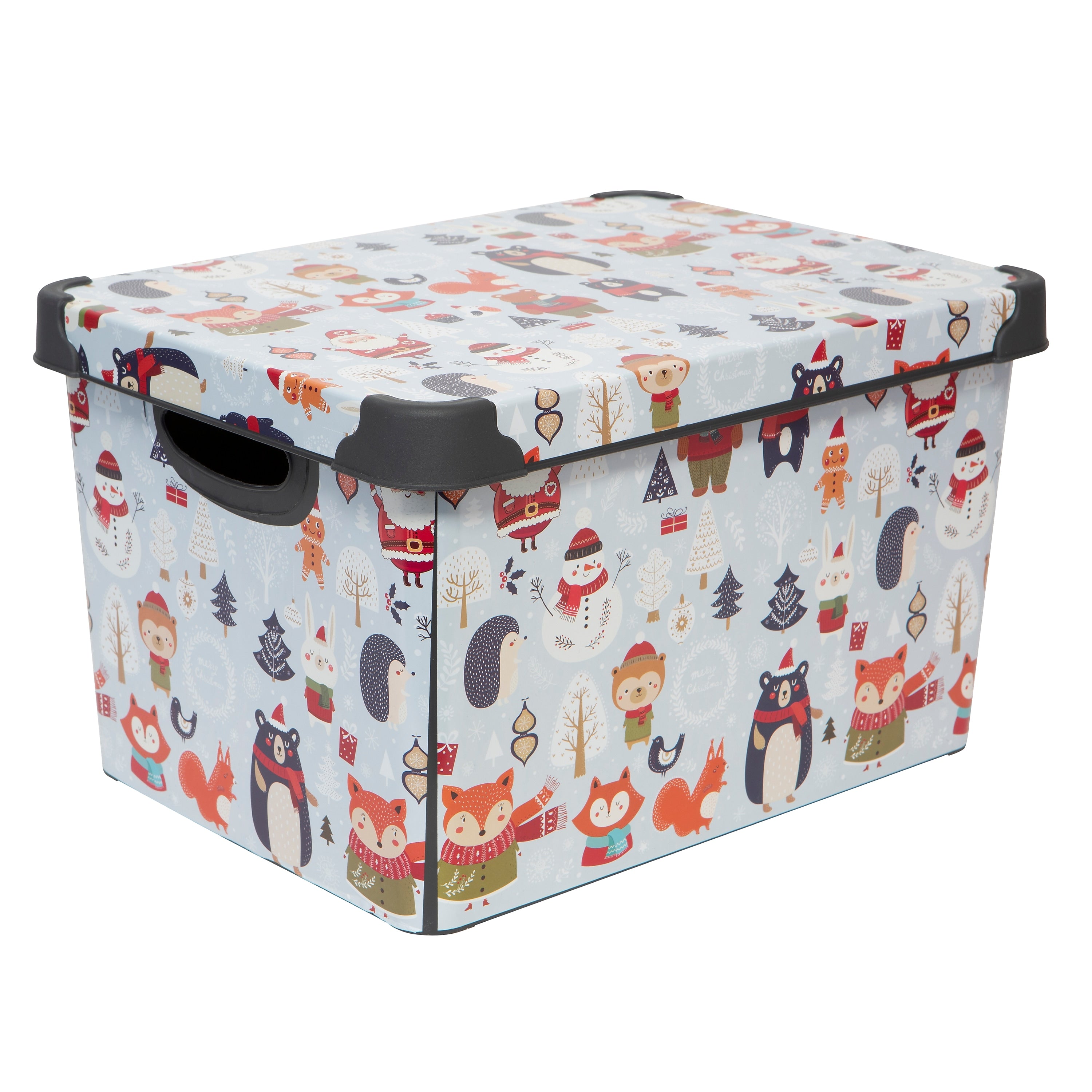 Simplify Woodland Winter Design Storage Tote Bin with Lid, Plastic, Multicolored (9080-20)