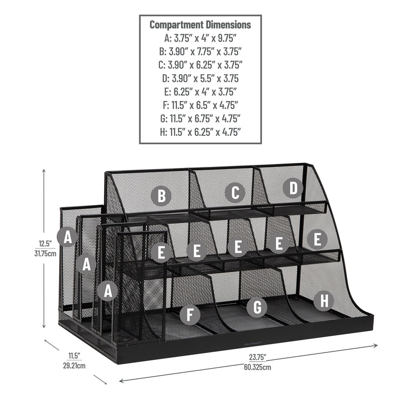 Mind Reader 14-Compartment Metal Multipurpose Countertop Organizer, Black (CMG2MESH-BLK 14)