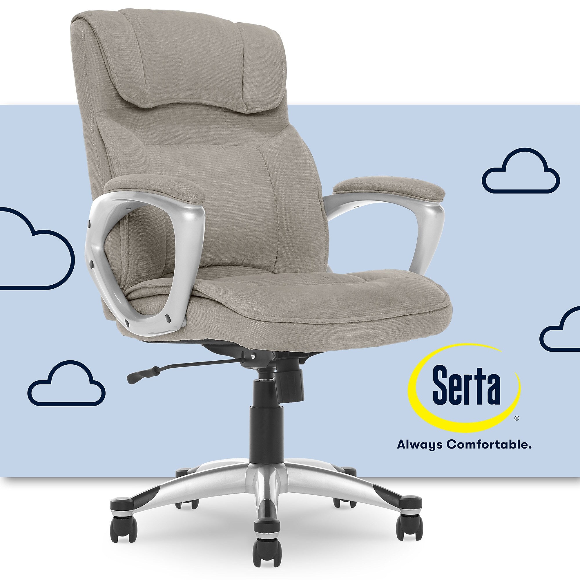 Serta Cyrus Ergonomic Fabric Swivel Executive Chair, Glacial Gray (47910)