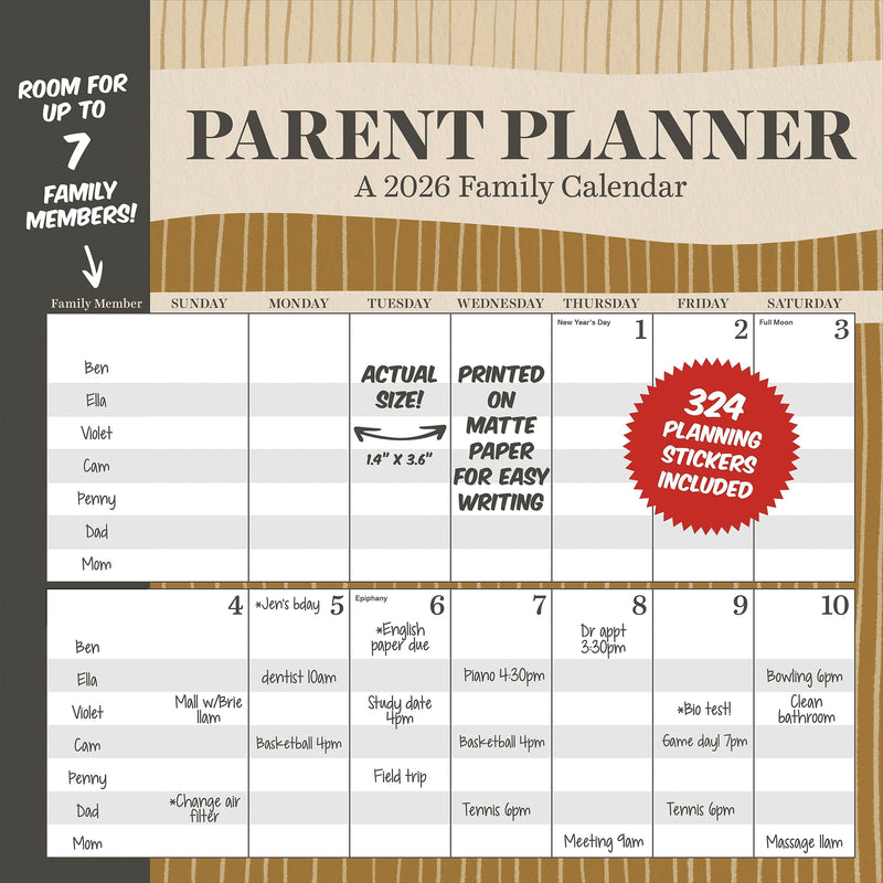2026 TF Publishing 12" x 17" TF Publishing 12" x 12" Parent Planner Wall Calendar 26-1143