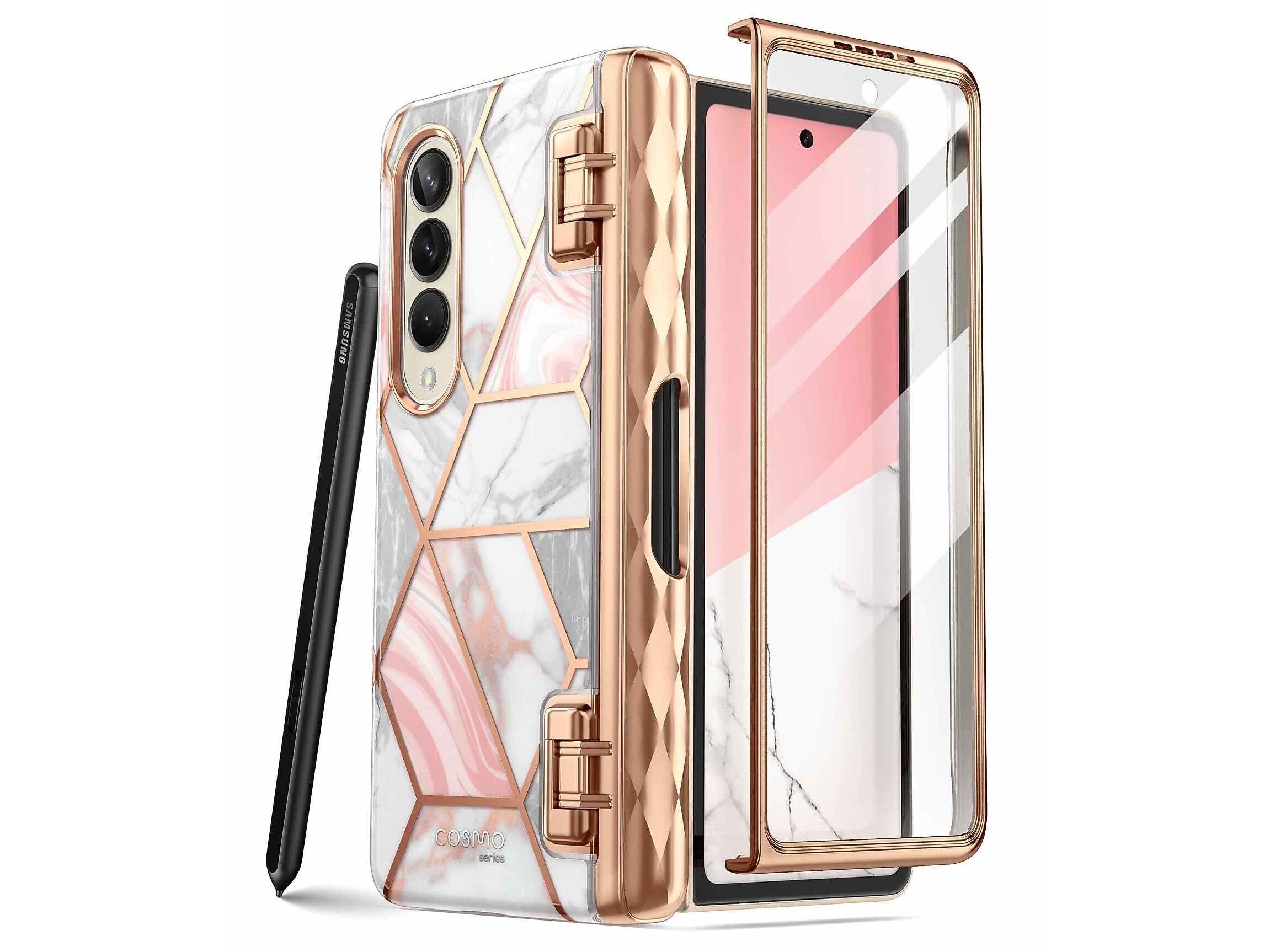 i-Blason Cosmo Pro Marble Pink Snap Case for Samsung Galaxy Z Fold4 (Galaxy2022-ZFold4-5G-Cosmo-Pen-SP-Marble)
