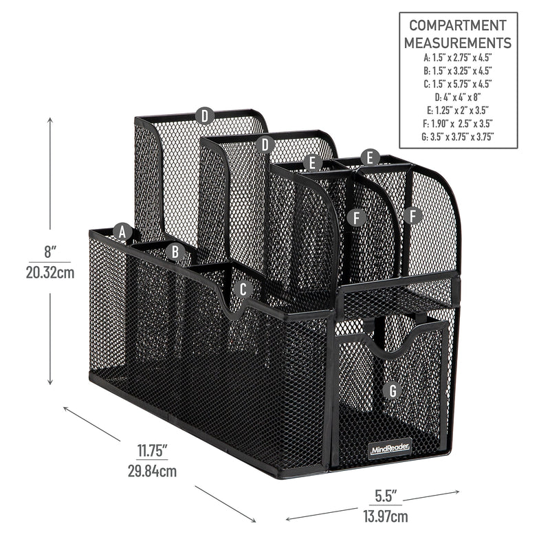 Mind Reader 10-Compartment Metal Countertop Organizer, Black (MESHCAD-BLK)