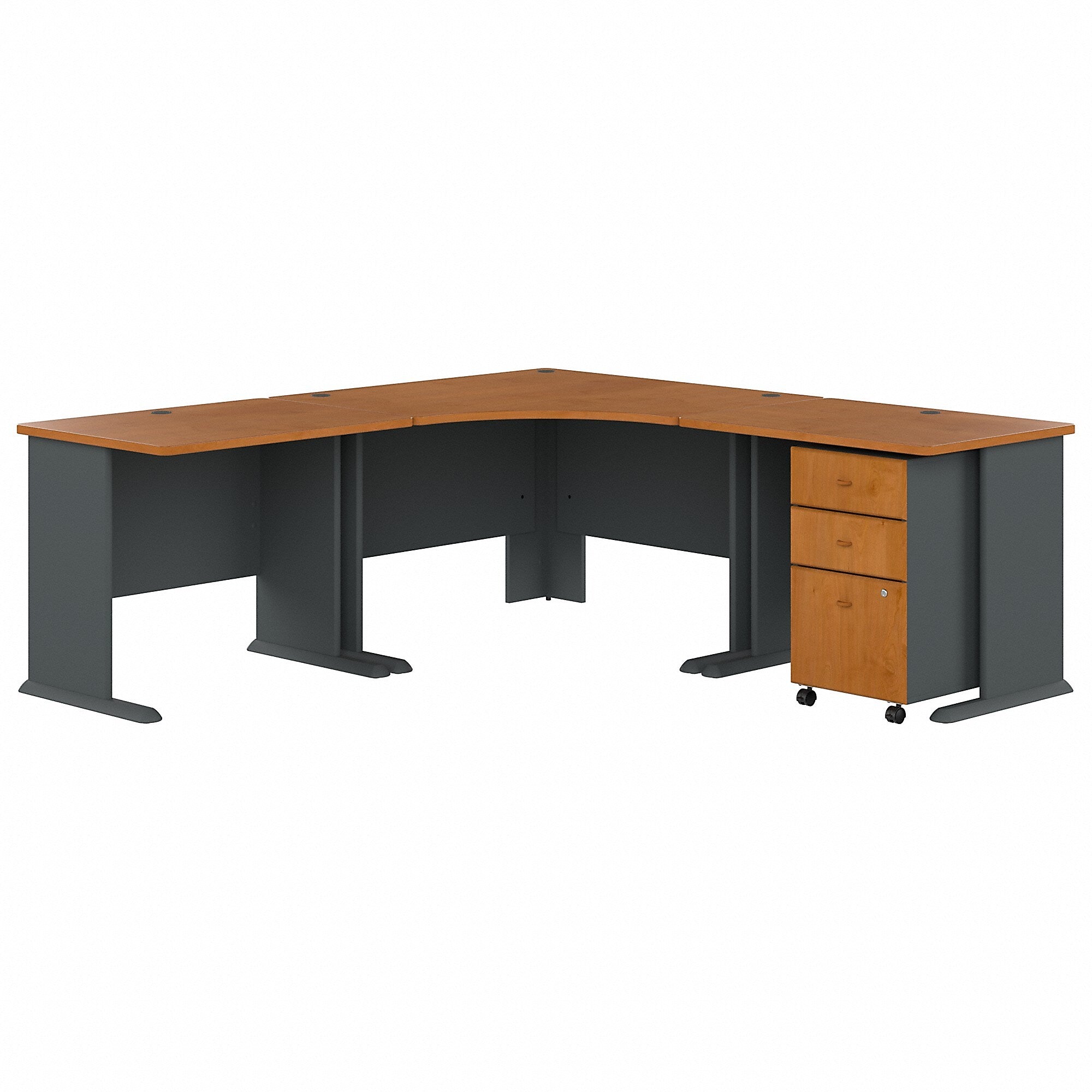Bush Business Furniture Cubix 84"W Corner Desk with Mobile File Cabinet, Natural Cherry/Slate (SRA041NCSU)