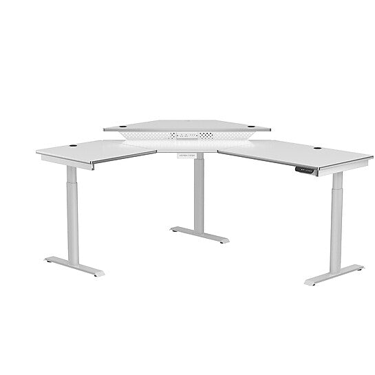 VersaDesk PowerLift 60"W Electric Corner Adjustable Standing Desk, White (PLCSD6072-WW-APP)