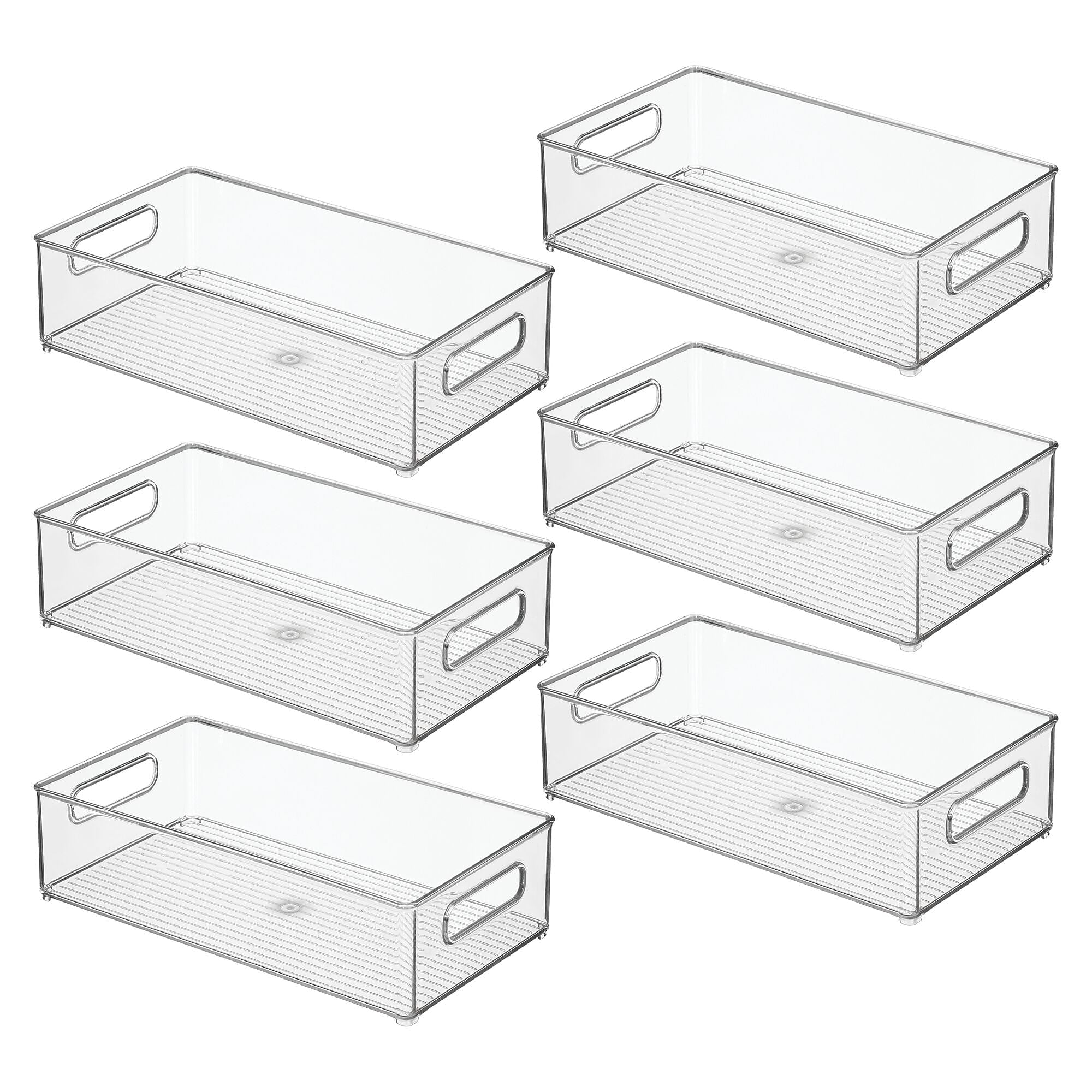 iDESIGN Stackable Plastic Storage Bin, 4" x 14.6"x 8", Clear, 6/Pack (29007M6)