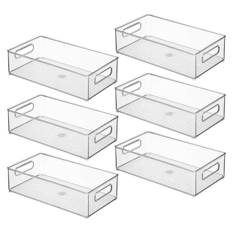 iDESIGN Stackable Plastic Storage Bin, 4" x 14.6"x 8", Clear, 6/Pack (29007M6)