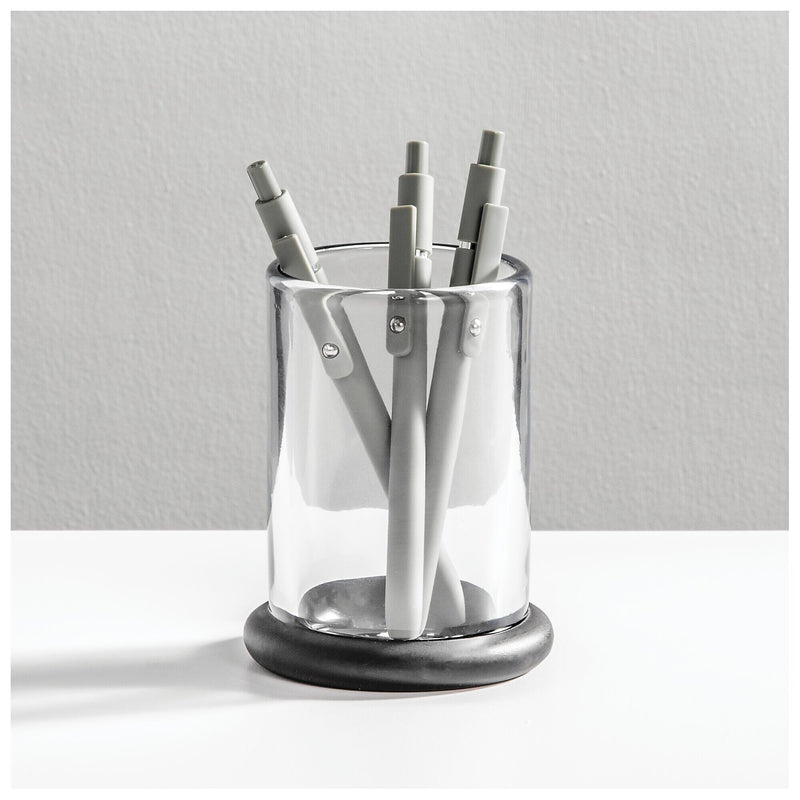 mDesign Glass Pencil Cup, Clear/Matte Black (26031)