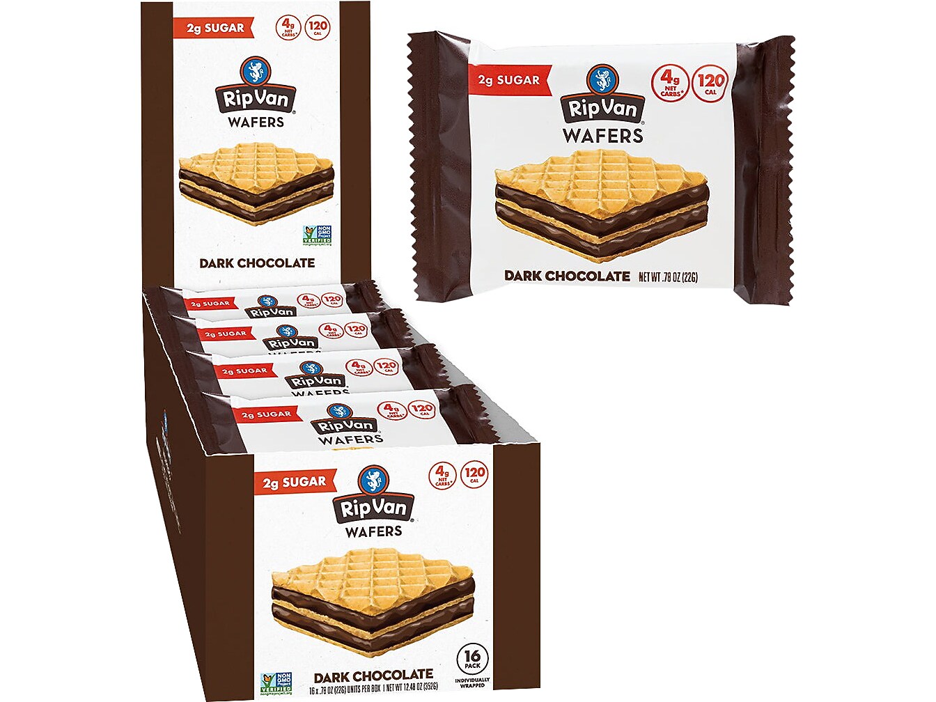Rip Van Dark Chocolate Wafers, 0.78 oz., 16 Packs/Box (5207)