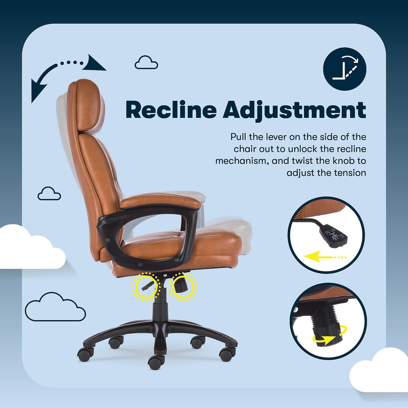 Serta Comfort Big & Tall Ergonomic Bonded Leather Swivel Executive Chair, Cognac (CHR10131D)