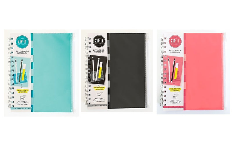 Carolina Pad Zip-It 1-Subject Professional Notebooks, 7" x 8.75", College Ruled, 120 Sheets (55025)