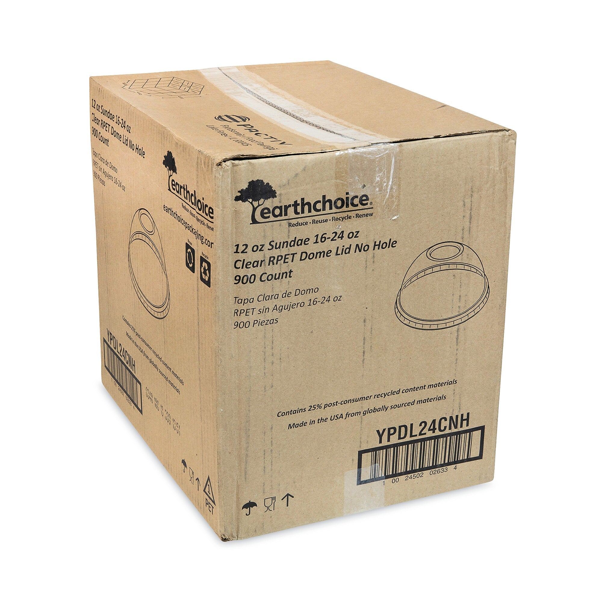 Pactiv Evergreen EarthChoice Strawless RPET Lid, Dome Lid, Clear, 1,020/Carton (PCTYPDL24CNH)