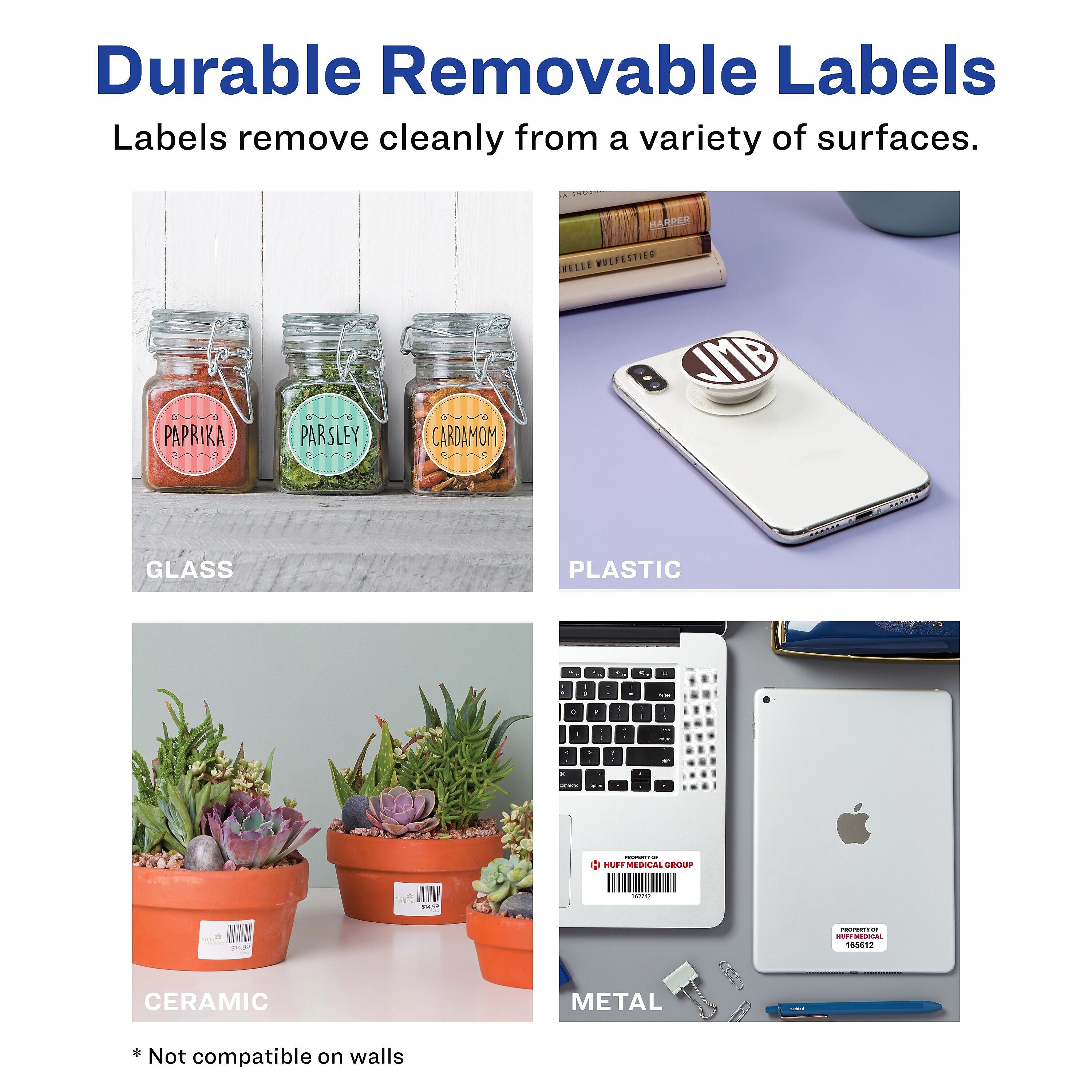 Avery Laser/Inkjet Square Multipurpose Labels, 2" x 2", White, 96 Labels/Pack (94107)