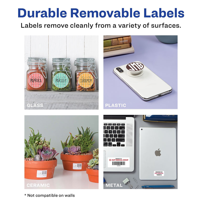 Avery Laser/Inkjet Square Multipurpose Labels, 2" x 2", White, 96 Labels/Pack (94107)