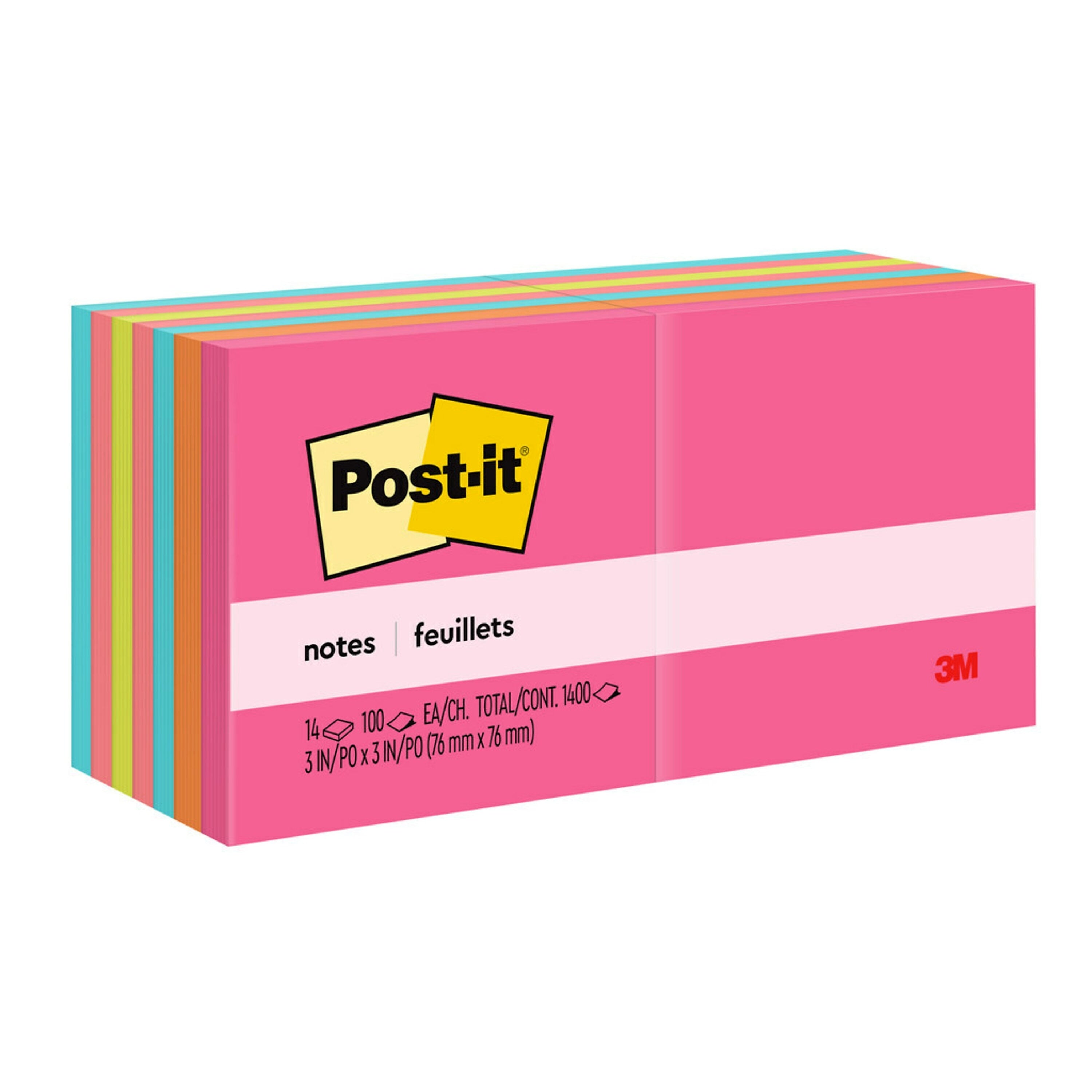 Post-it Notes, 3" x 3", Poptimistic Collection, 100 Sheet/Pad, 14 Pads/Pack (65414AN)