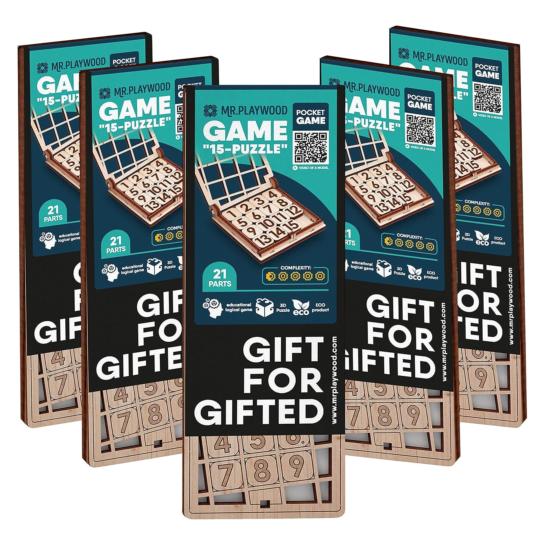 Mr.Playwood Fifteen Game 15 Wooden STEM Puzzles, 5/Pack (AVRAV1612M04)