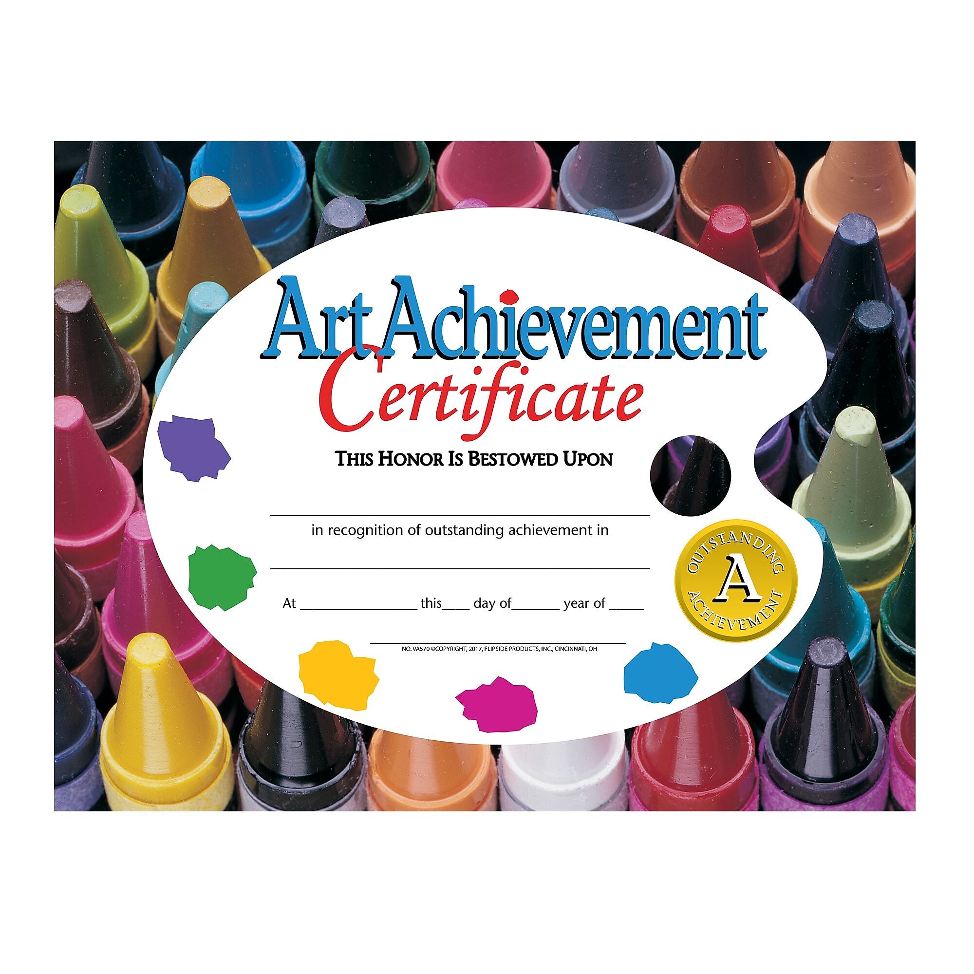 Flipside Art Achievement Certificate, 8.5" x 11", Multicolor, 30/Pack, 5 Packs/Carton (VA570-5)