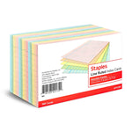 Staples 3" x 5" Index Cards, Lined, Assorted Colors, 300/Pack (TR51002)