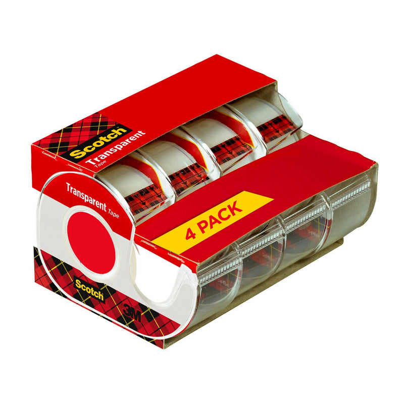 Scotch Transparent Clear Tape Refill, 0.75" x 23.6 yds., 1" Core, Clear, 4 Rolls/Pack (4184)