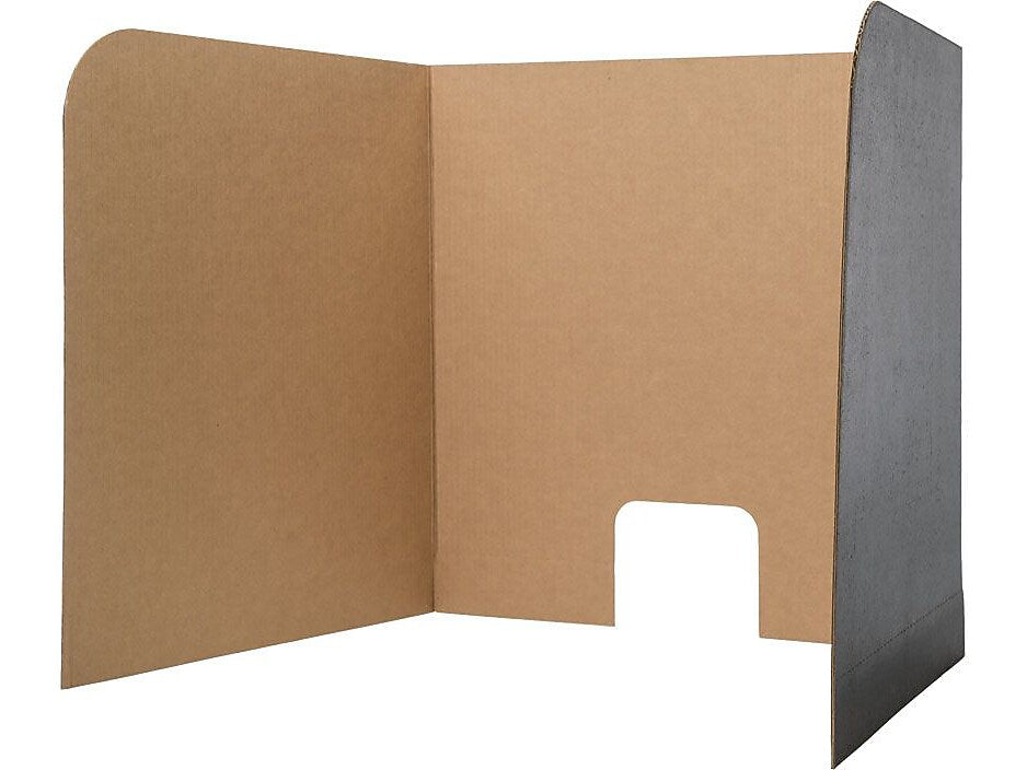Flipside Foldable Cardboard Freestanding Computer Privacy Screen w/Pass-through Window, 22.5"H x 62"W, Black, 24/Pack (61858)
