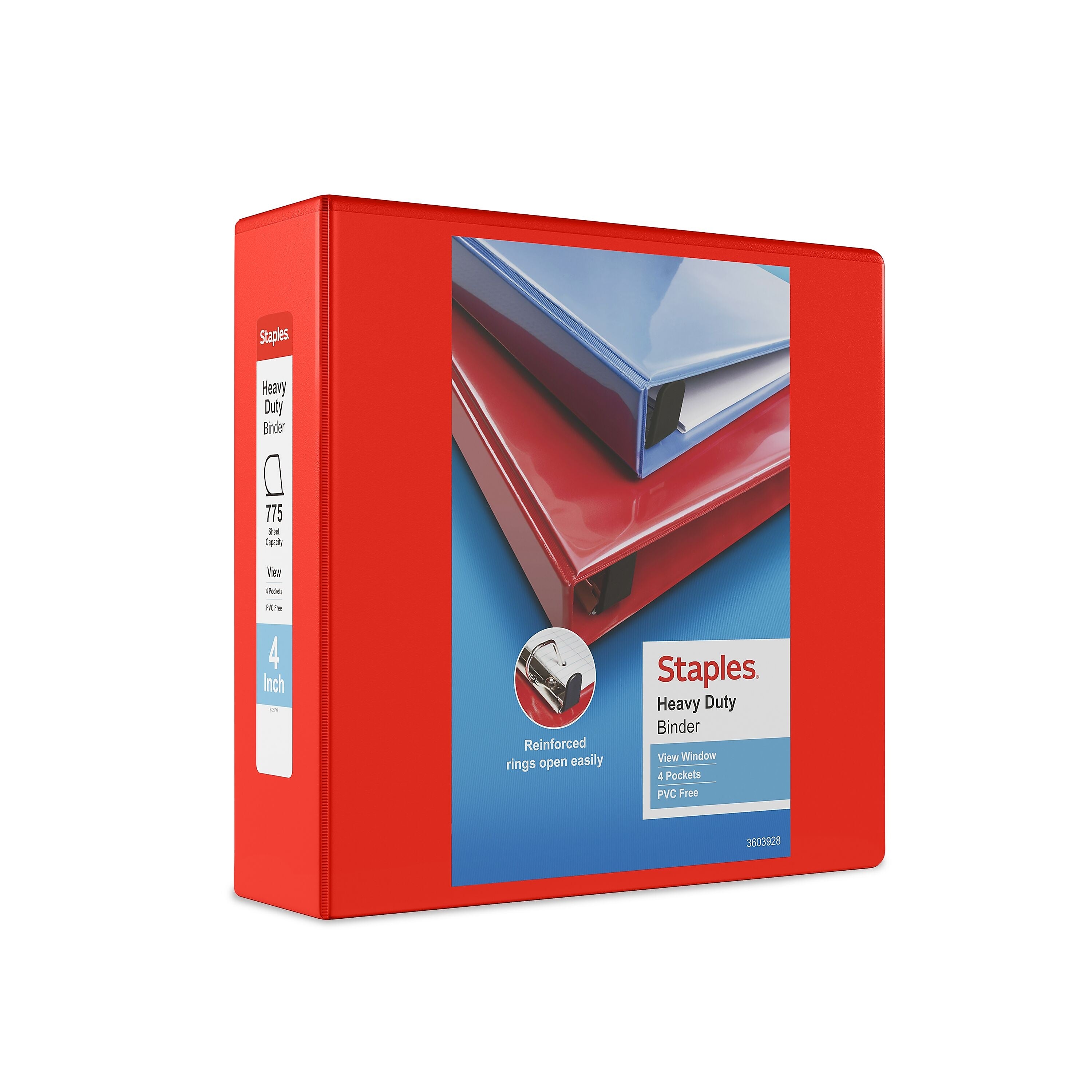 Staples Heavy Duty 4" 3-Ring View Binder, D-Ring, Red (ST56299-CC)