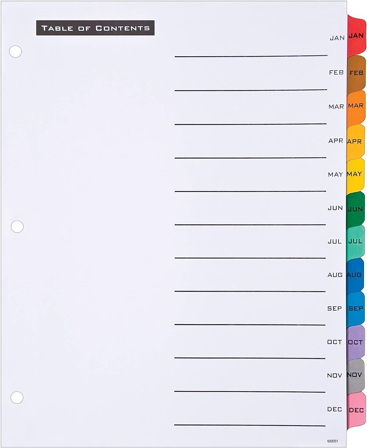 Avery Office Essentials Table 'n Tabs Pre-Printed Monthly Paper Divider, Jan-Dec Tabs, Multicolor, 1 Set (AVE11679)