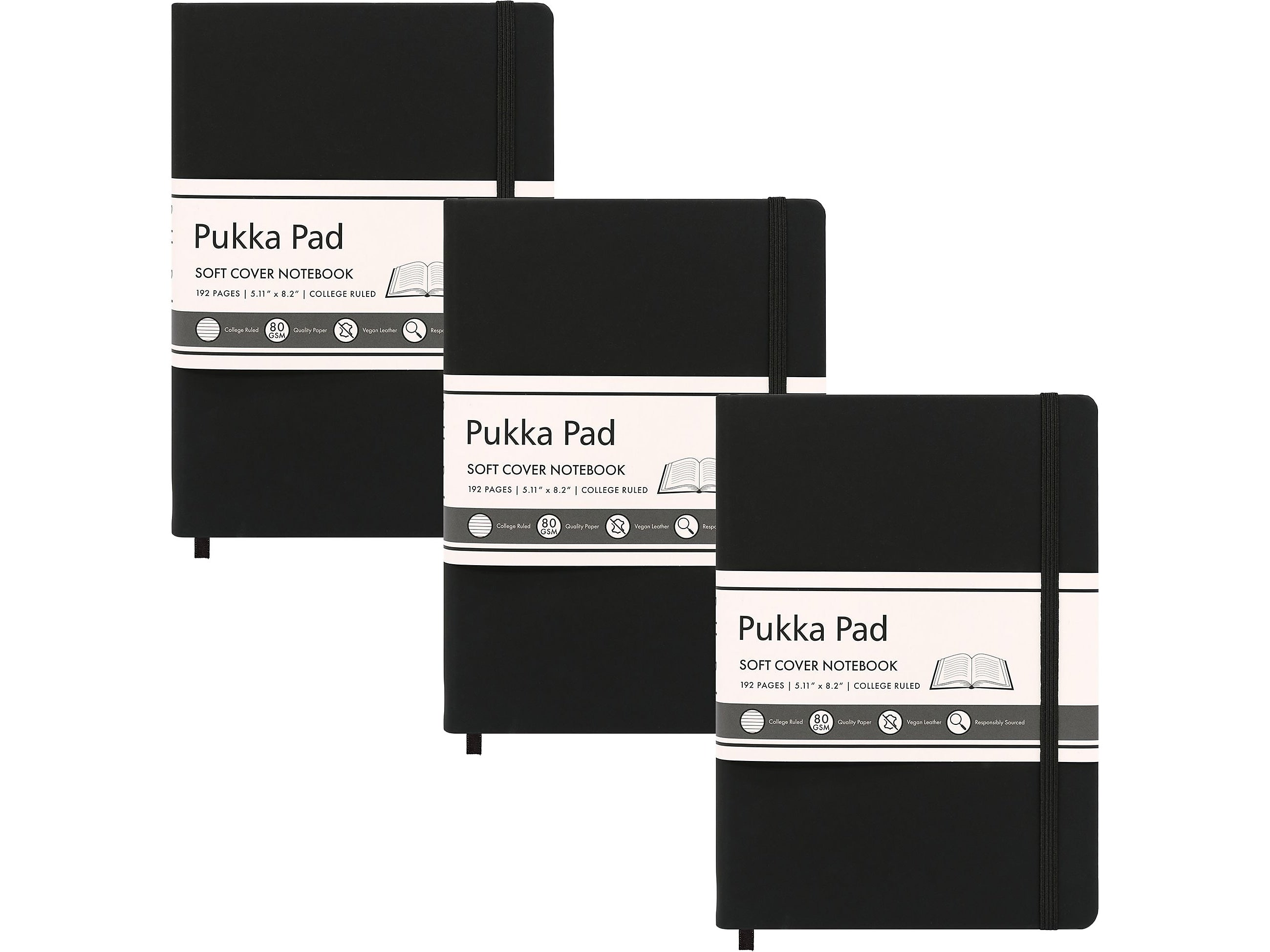 Pukka Pad Professional Notebook, 5.11" x 8.2", College-Ruled, 96 Sheets, Black, 3/Pack (9940-SIG(3))
