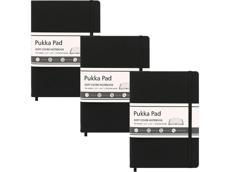 Pukka Pad Professional Notebook, 5.11" x 8.2", College-Ruled, 96 Sheets, Black, 3/Pack (9940-SIG(3))