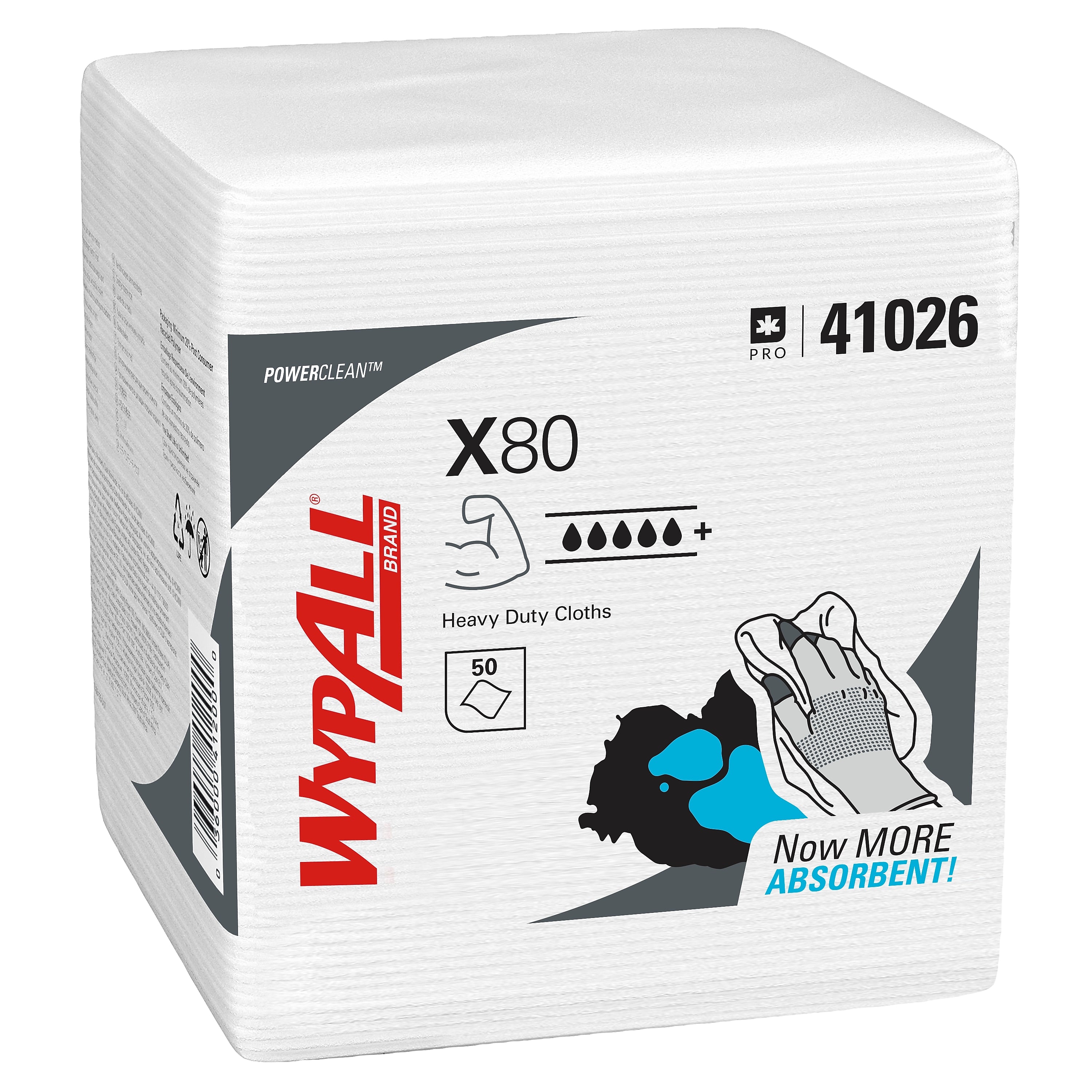 WypAll PowerClean X80 Nylon Cleaning Wipers, 12" x 12.5", White, 50 Wipers/Box, 4/Carton (41026)