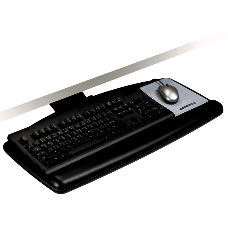 3M Easy Adjust Keyboard Tray with Wrist Rest and Mouse Pad, 23" Track, Black (AKT90LE)