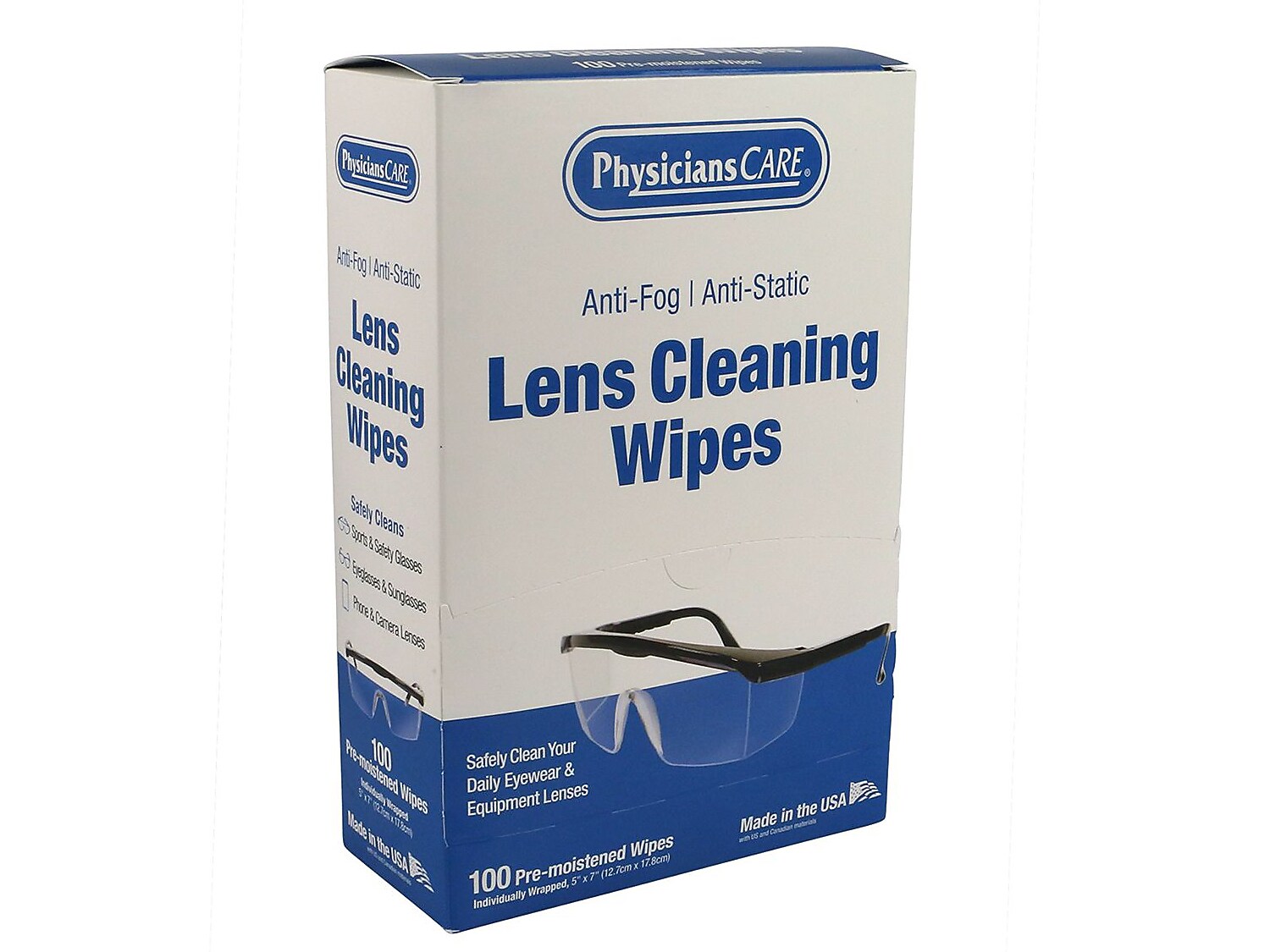 PhysiciansCare Lens Cleaning Wipes, 5" x 7", 100/Box (91295)