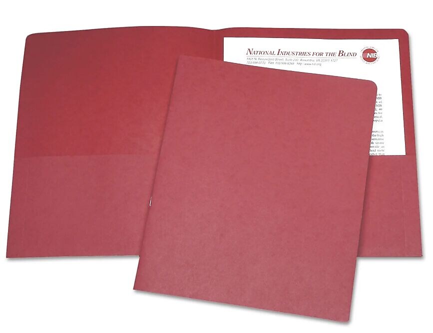 AbilityOne 2-Pocket Leather Portfolio Folder, Red, 25/Box (NSN5122415)