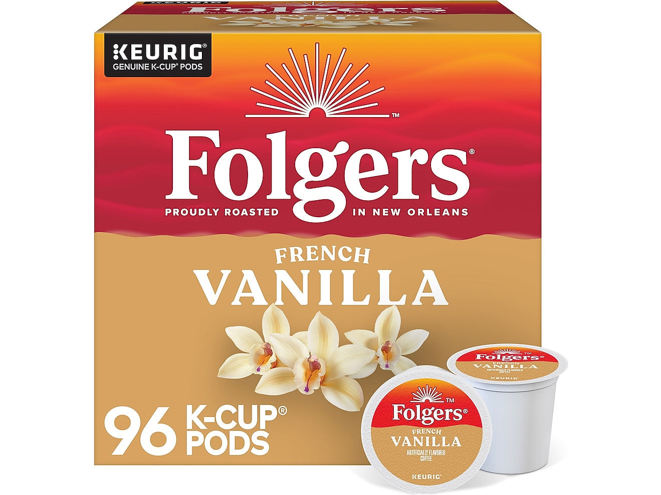 Folgers French Vanilla Coffee, Keurig K-Cup Pod, 96/Carton (6661CT)