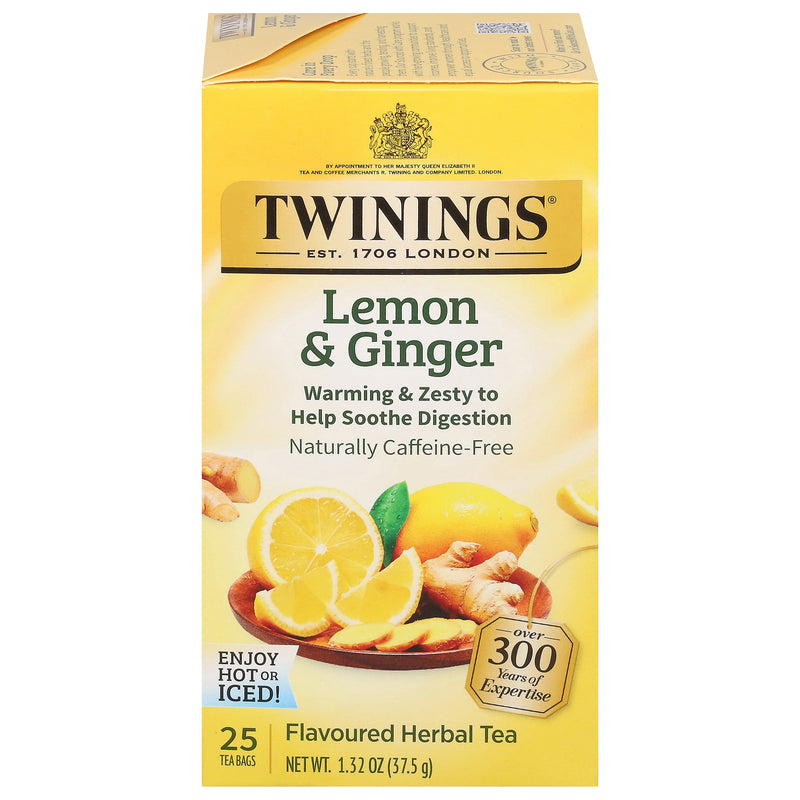 Twinings Lemon & Ginger Herbal Caffeine Free Tea Bags, 25/Box (TNA85145)