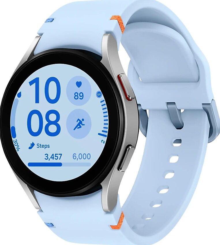 Samsung Galaxy FE Smart Watch, GPS, 40mm, Stainless Steel Case, Blue Silicone Band (SM-R861NZSAXAA)