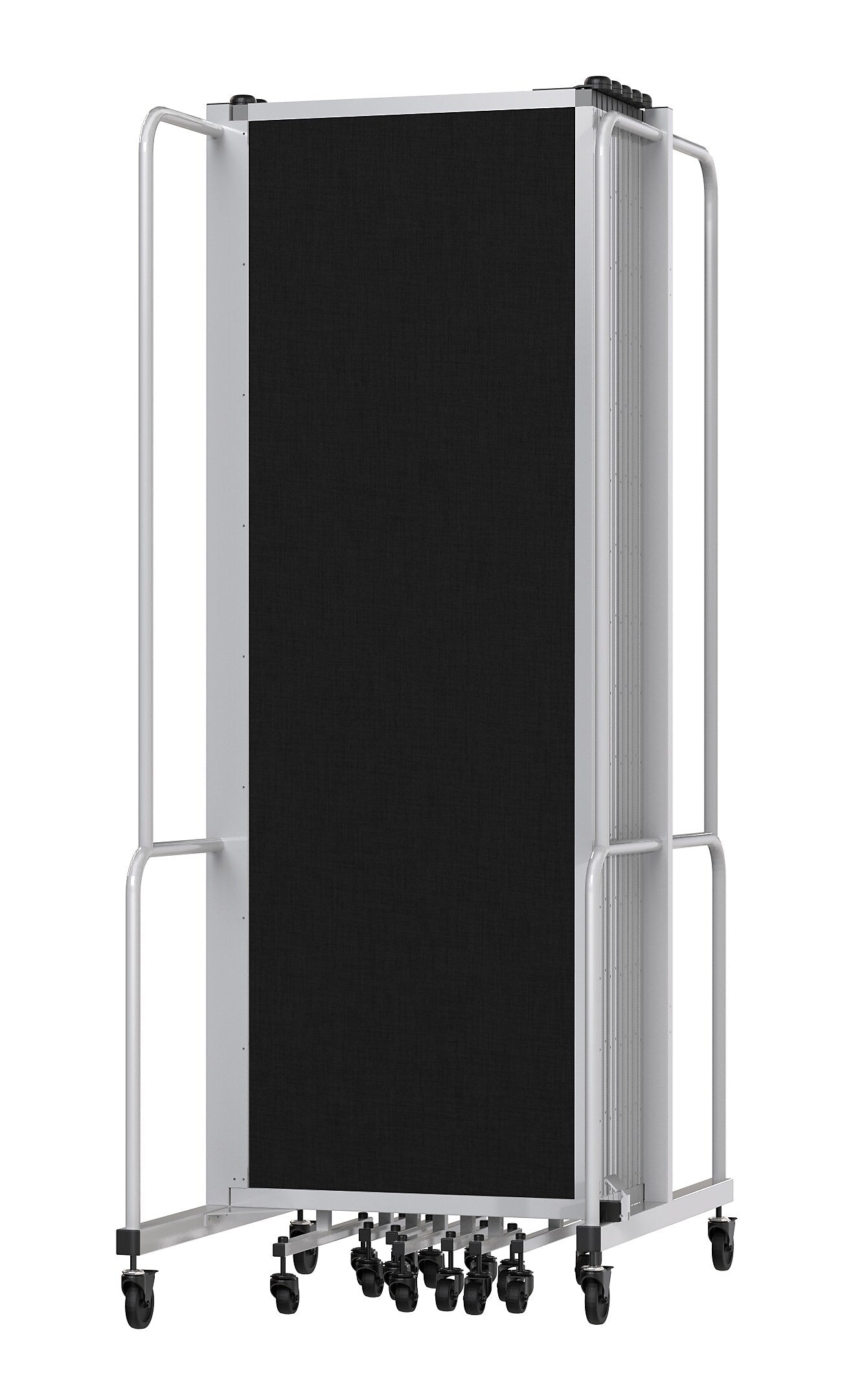 National Public Seating Robo Series 11-Panel Folding Mobile Room Divider, 72"H x 256"W, Black Fabric (RDG6-11PT10)