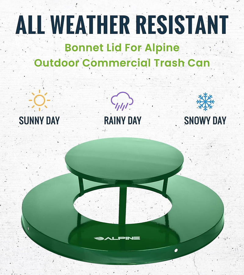 Alpine Industries Metal Outdoor Rain Bonnet Lid for 38-Gallon Waste Receptacle, Green (479-38-A-GRN)