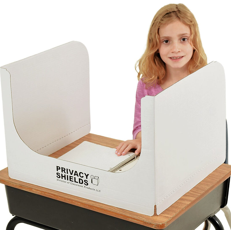 Classroom Products Foldable Cardboard Freestanding Privacy Shield, 13"H x 20"W, White, 30/Box (WS1330 WH)