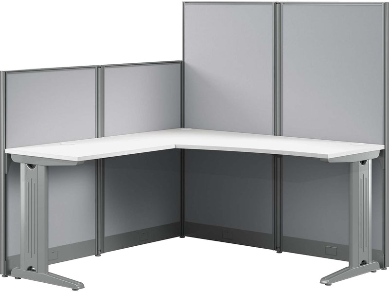 Bush Business Furniture Office in an Hour 63"H x 65"W L-Shaped Cubicle Panel Workstation, Pure White (WC36194-03K)