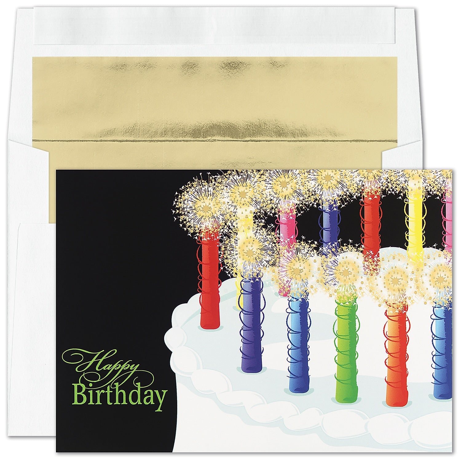 "Sparkling Candles" Birthday Card w/ Gold Lined White Envelope, 50/BX