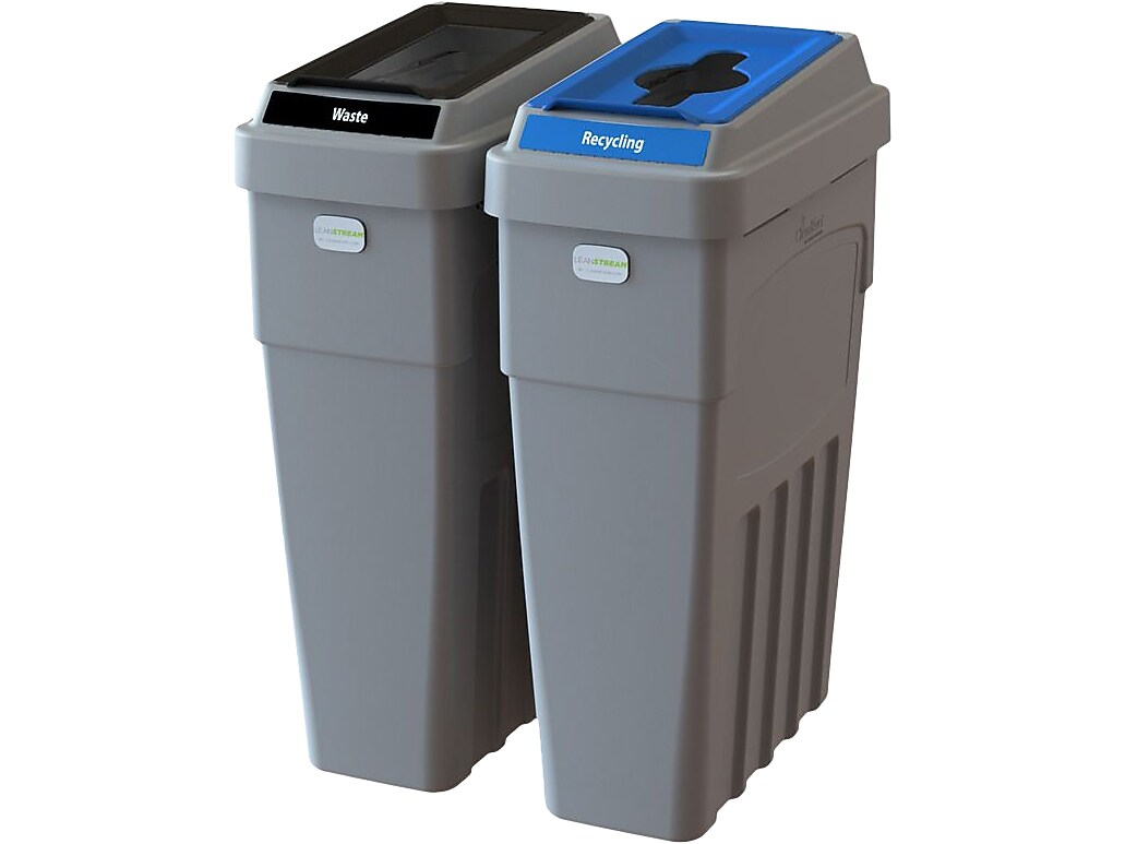CleanRiver LeanStream Plastic Dual-Stream Recycling Station, 46 Gallon, Gray (LS2-001)