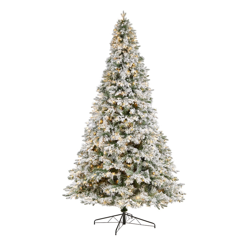 Nearly Natural 10-ft Flocked Vermont Mixed Pine Artificial Christmas Tree with 800 LED Lights and 2200 Bendable Branches (T3387)