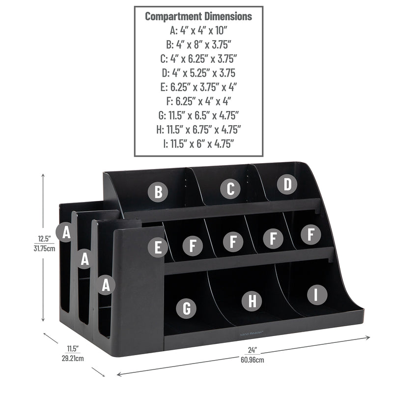 Mind Reader 14 Compartment Plastic Cup and Condiments Countertop Organizer, Black (COMORG2-BLK)