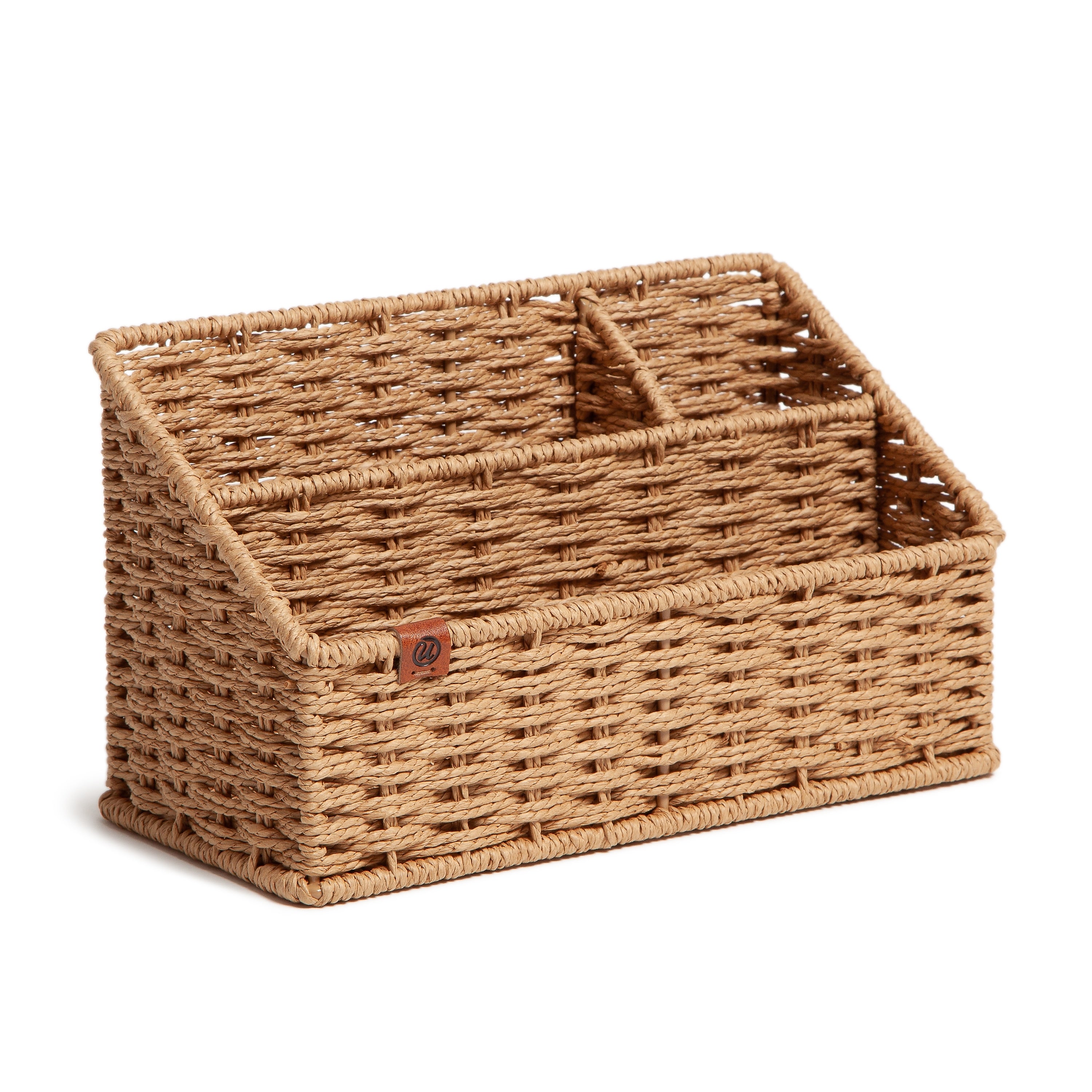 U Brands Woven 3-Compartment Paper Rope/Metal Desk Organizer, Brown (6086U01-04)