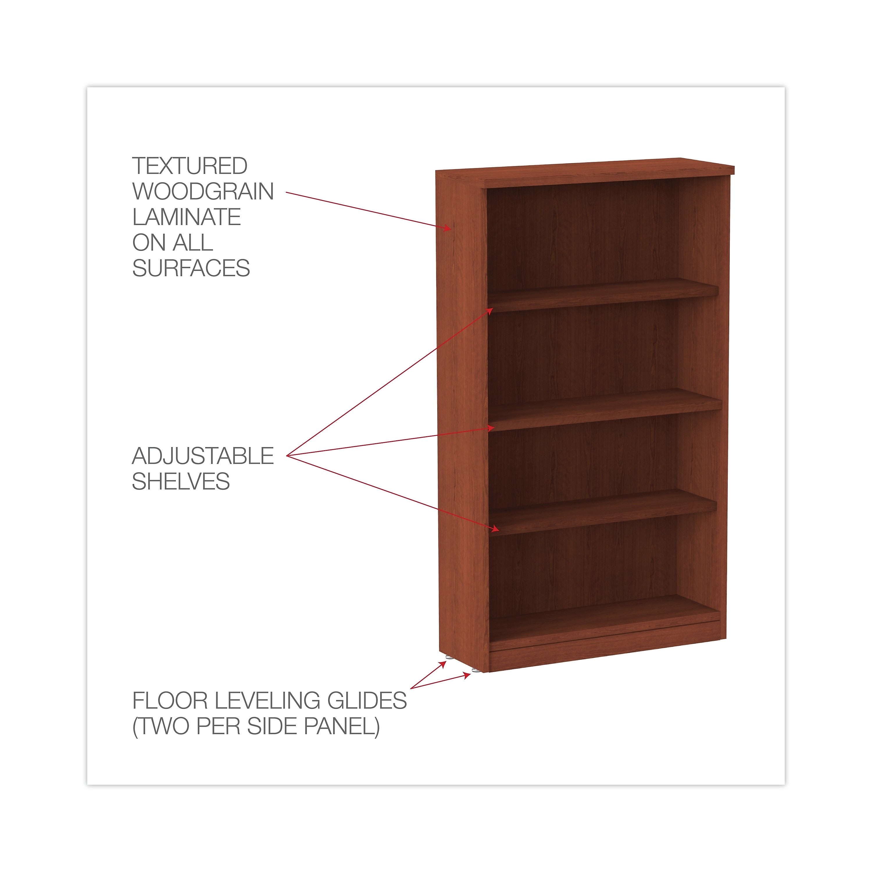 Alera Valencia 56"H 4-Shelf Bookcase with Adjustable Shelves, Medium Cherry (ALEVA635632MC)